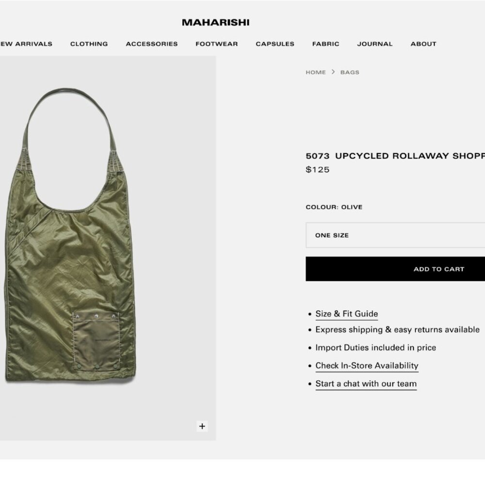 MAHARISHI ROLLAWAY UPCYCLED SHOPPING BAG  ($125 RETAIL) - Picture 3 of 7